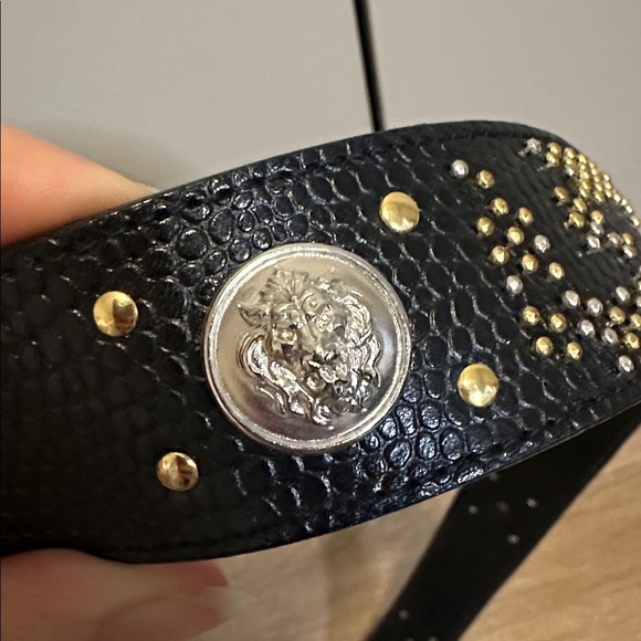 Gianni Versace Vintage Black Gold and Silver Tone Studded Belt Size 30 main image 5